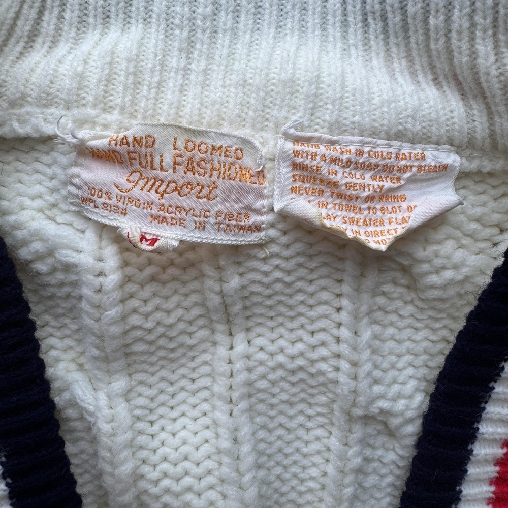 Vintage Full Fashioned Sweater Womens Medium Cable Knit Cardigan 80s Red Blue - Picture 8 of 8